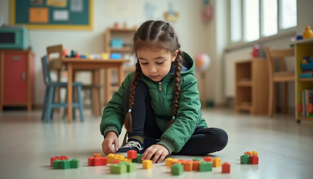 criança de 10 anos brincando com peças de montar em ambiente escolar